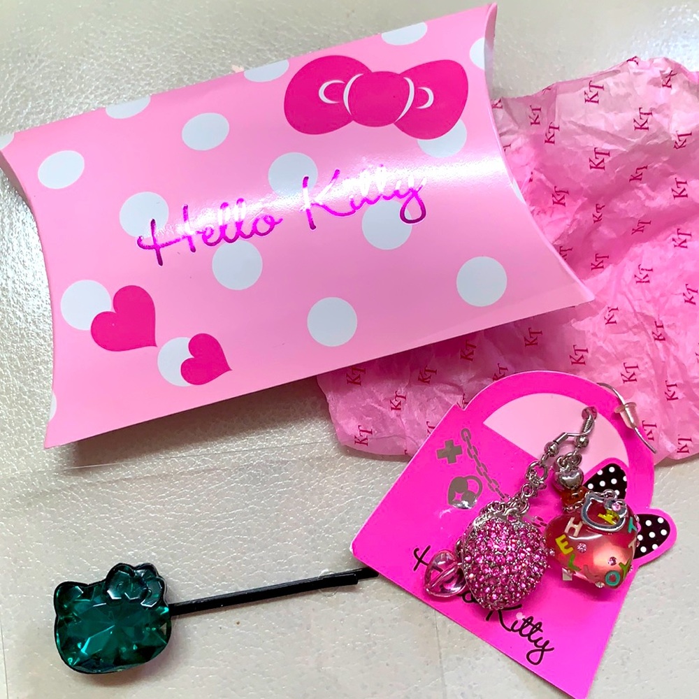 NEW Hello Kitty Earrings & Hairpin